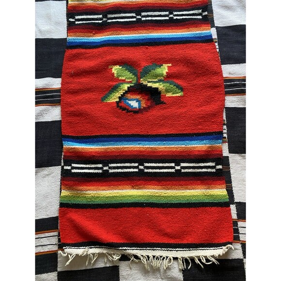 Vintage Handwoven Serape Kilim Rug Runner Wall Hanging. Rose. Wool Blend. Boho. - Picture 7 of 12